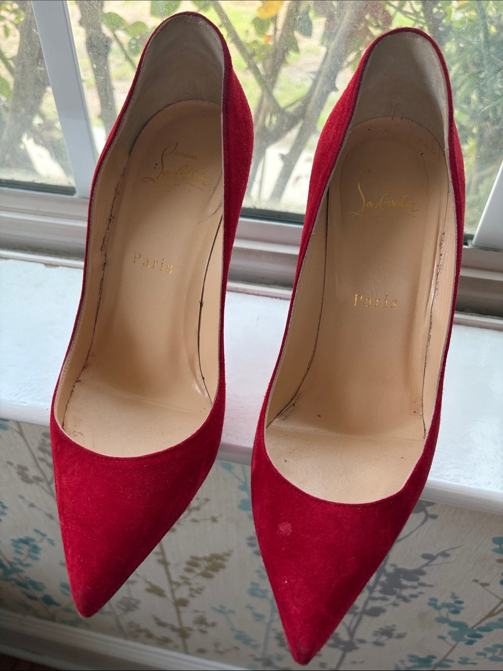 Christian Louboutin Red Suede Pigalle 100 - Picture 1 of 5